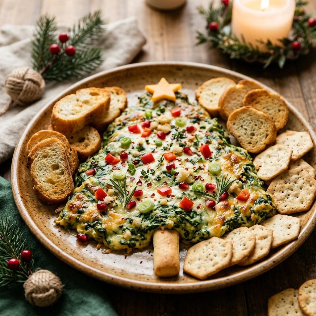 Baked Cheesy Spinach Dip Christmas Tree