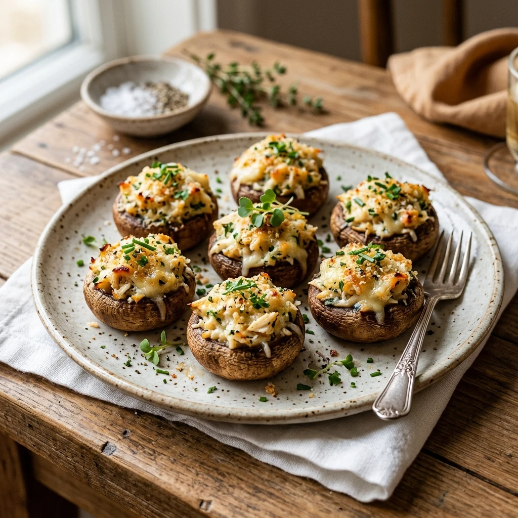 Crab and Cream Cheese Stuffed Mushrooms