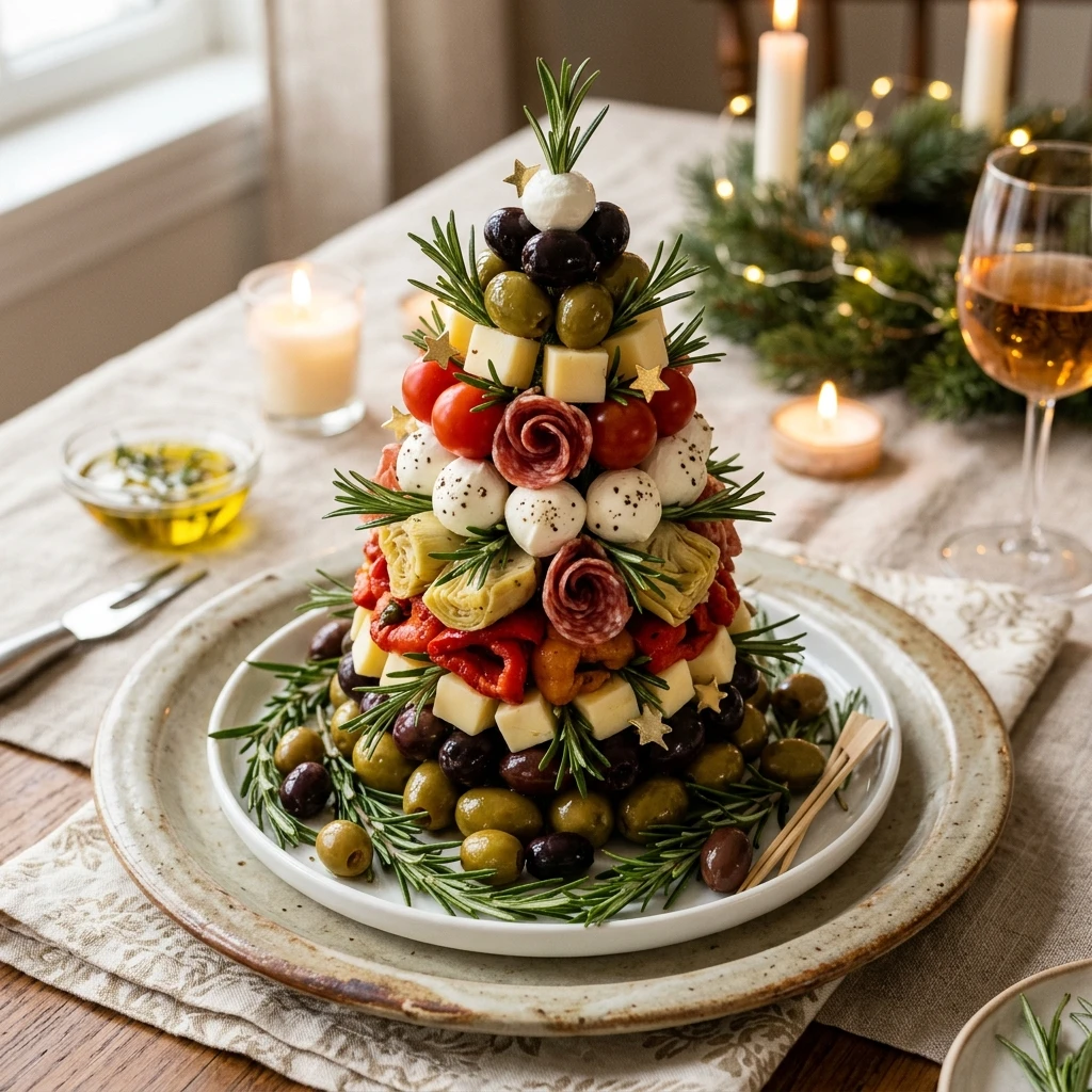 Festive Olive and Antipasto Christmas Tree Appetizer
