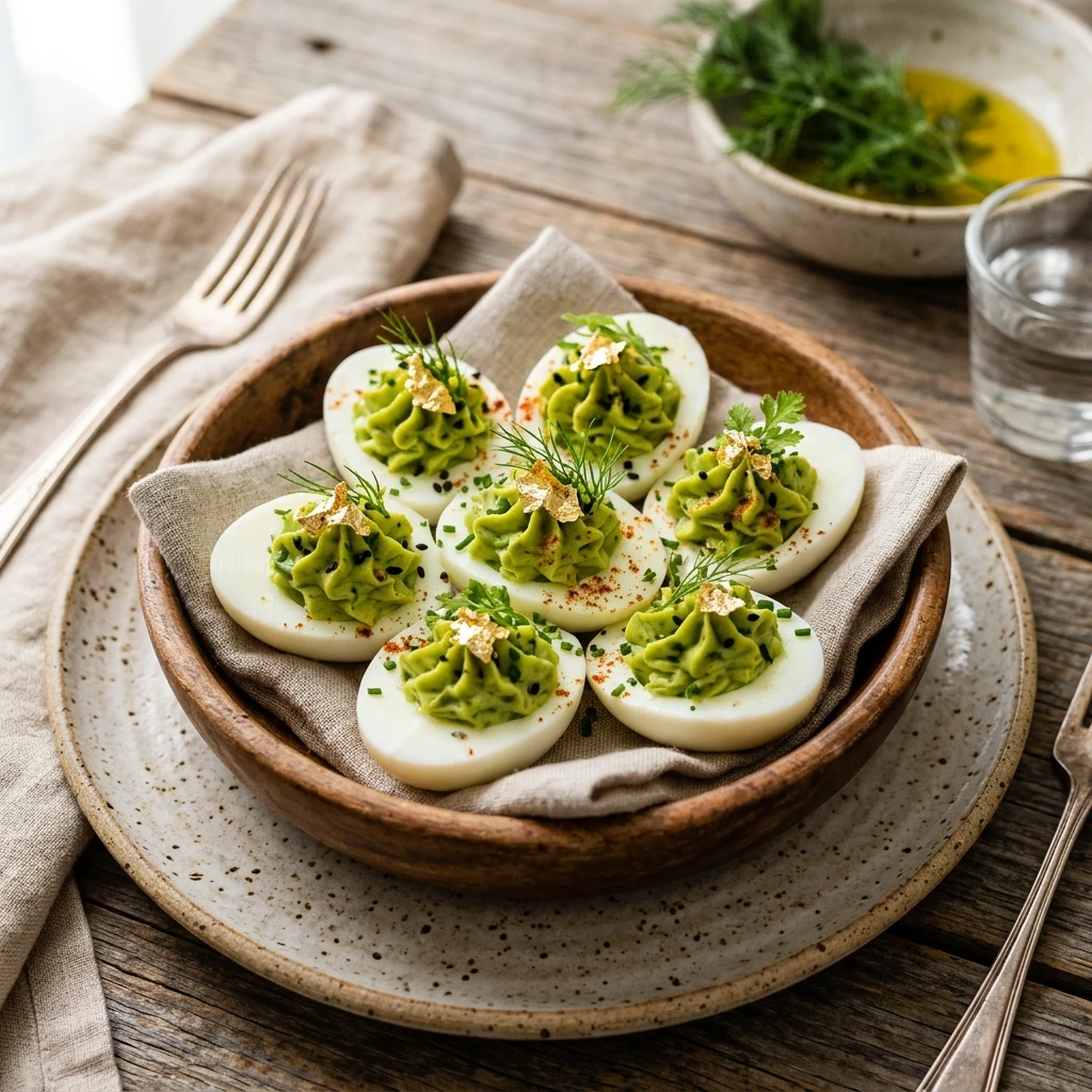 Green and Gold Deviled Eggs