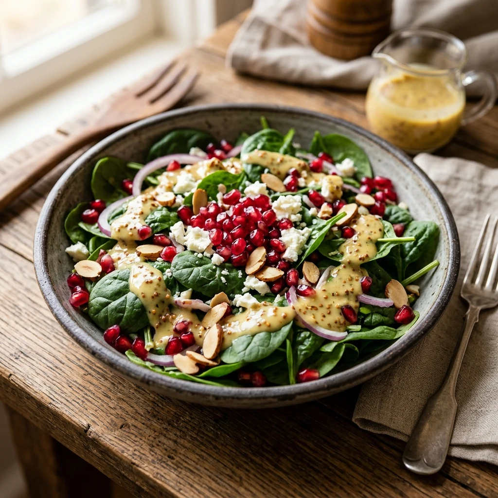 Spinach Salad with Pomegranate and Honey Mustard