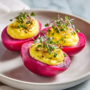 Pink Pickled Deviled Eggs