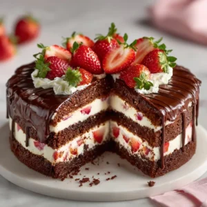 Irresistible Strawberry Chocolate Shell Cake