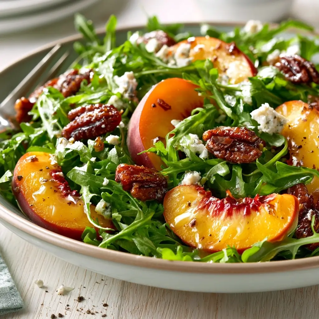 Arugula Peach Salad With Candied Pecans