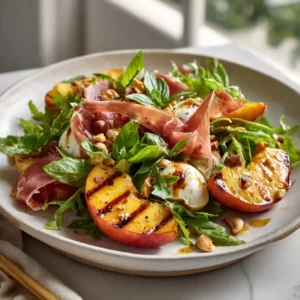 Grilled Peach Salad With Burrata & Prosciutto