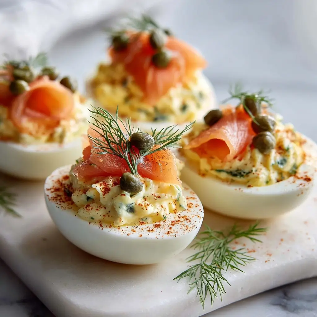 Smoked Salmon Deviled Eggs With Capers & Dill