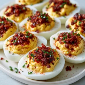 Classic Deviled Eggs With Crispy Bacon Crumble Topping