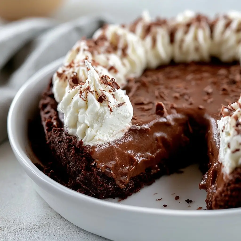Homemade Chocolate Pudding Pie With Brownie Crust