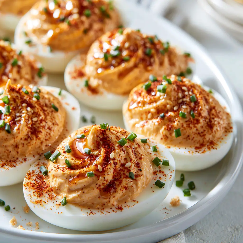 Honey Sriracha Deviled Eggs For Party Platters