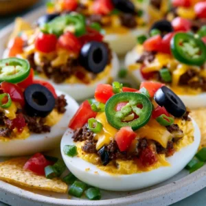 Loaded Nacho Deviled Eggs For Game Day Snacking