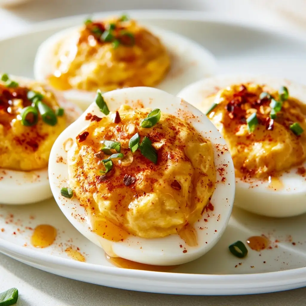 Spicy Hot Honey Deviled Eggs