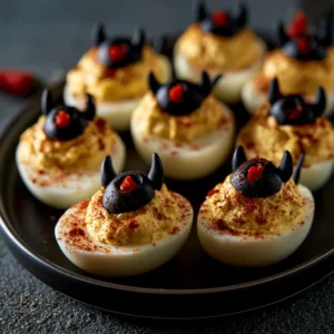 Devil Deviled Eggs With Tail And Horns For Halloween