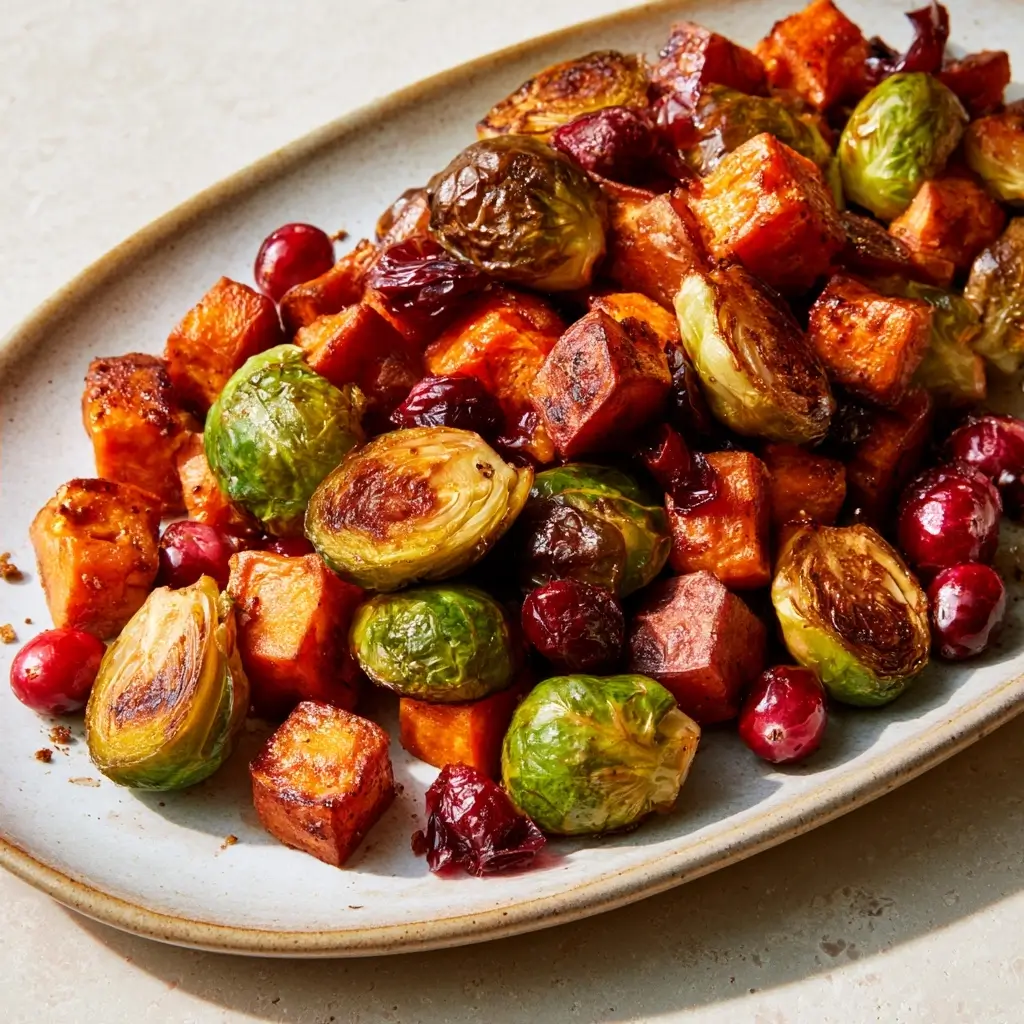 Cranberry Roasted Sweet Potatoes & Brussels Sprouts