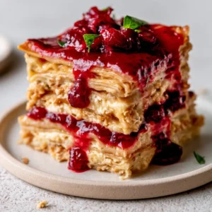 Layered Vegetarian Lasagna With A Festive Cranberry Glaze For Thanksgiving Dinner