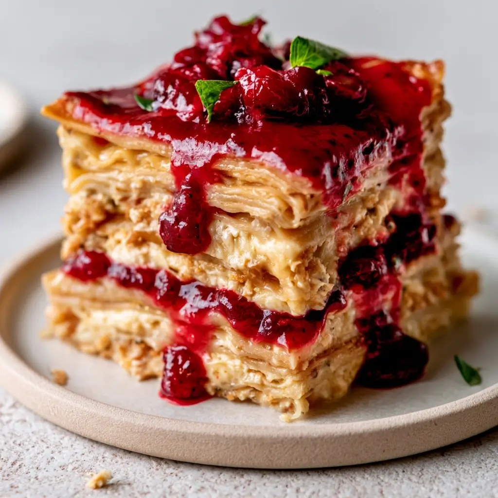 Layered Vegetarian Lasagna With A Festive Cranberry Glaze For Thanksgiving Dinner