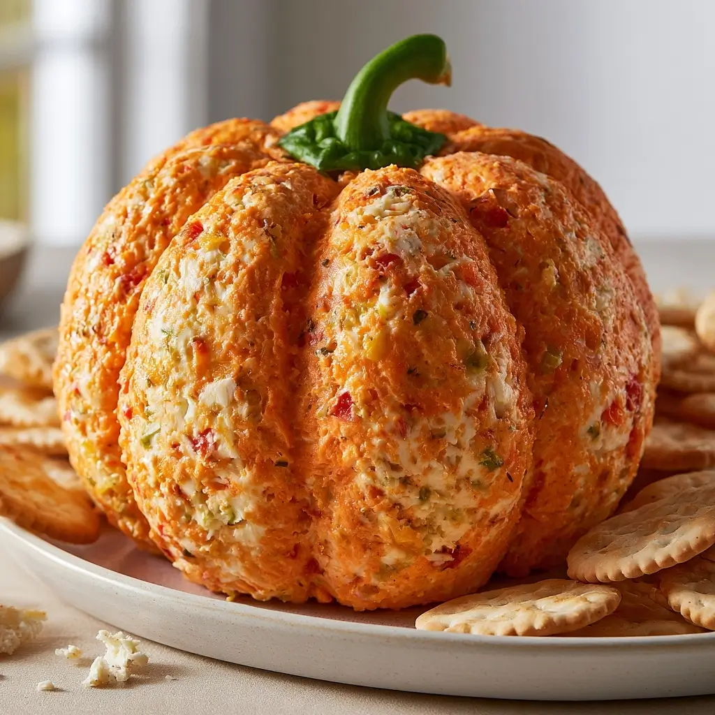 Pumpkin Shaped Vegetable Cream Cheese Cheeseball For Thanksgiving