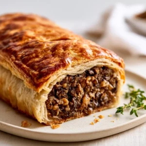 Walnut Mushroom Wellington With Caramelized Onions | Vegetarian Christmas, Meatless Main Dishes,