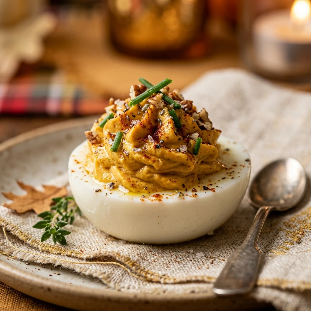 Festive Pumpkin Deviled Eggs For Thanksgiving