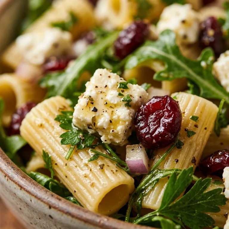 Fresh Feta Cranberry Rigatoni Salad with Lemon Vinaigrette
