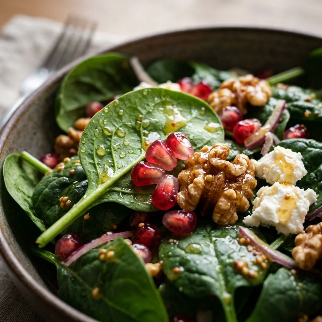 Spinach Salad with Pomegranate and Honey Mustard